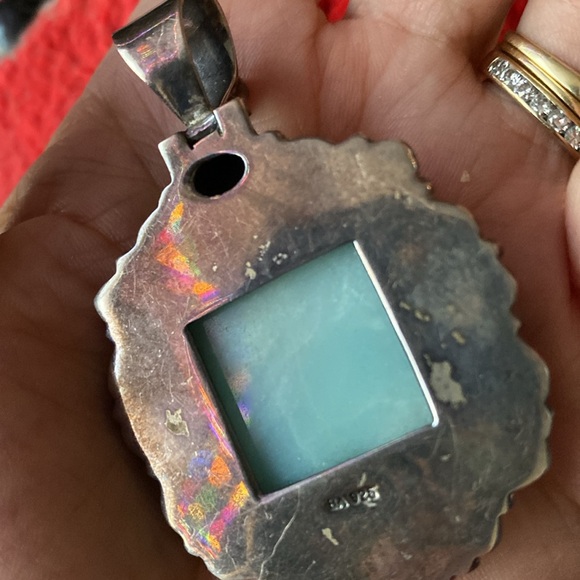 Lapis & Adventurine pendant marked 925 Sterling Silver The  bail of the pendant - Picture 5 of 8